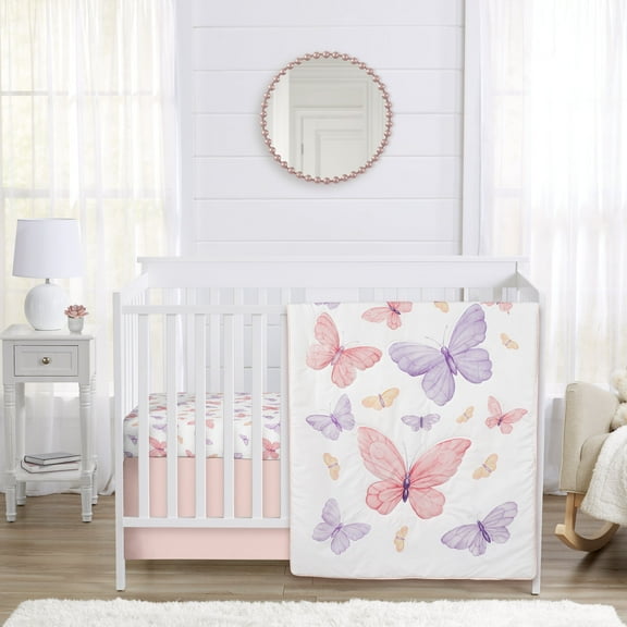 Sweet Jojo Designs Butterfly Pink and Purple Crib Bedding Set 3 Piece Set
