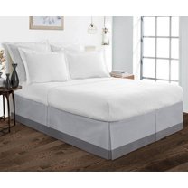 D.N.G. BEDDINGS 1 Piece Split Corner Two Tone Tailored Bed Skirt, Olympic Queen Size 24 Inch Deep Pocket, 800 Thread Count, 100% Egyptian Cotton, Solid Silver/Dark Grey Color.