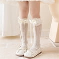 thumbnail image 4 of Girls Stockings Bowknot Ribbon Sweet Thigh High Stockings Socks for Little Girl Student Ruffle Knee Socks, 4 of 9