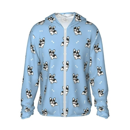 Sigee French Bulldog Puppy Print UPF50+ Men s Sun Protection Hoodie Shirt SPF UV Shirt Long Sleeve Fishing Outdoor Lightweight S-3XL