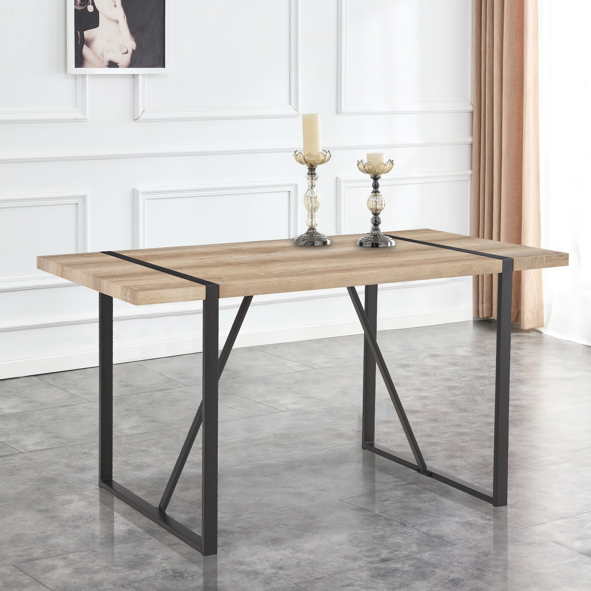 Rustic Industrial Rectangular Wood Dining Table For 4-6 Person, With 1.5" Thick Engineered Wood color Tabletop and Black Metal Legs,Desk For Kitchen Dining Living Room