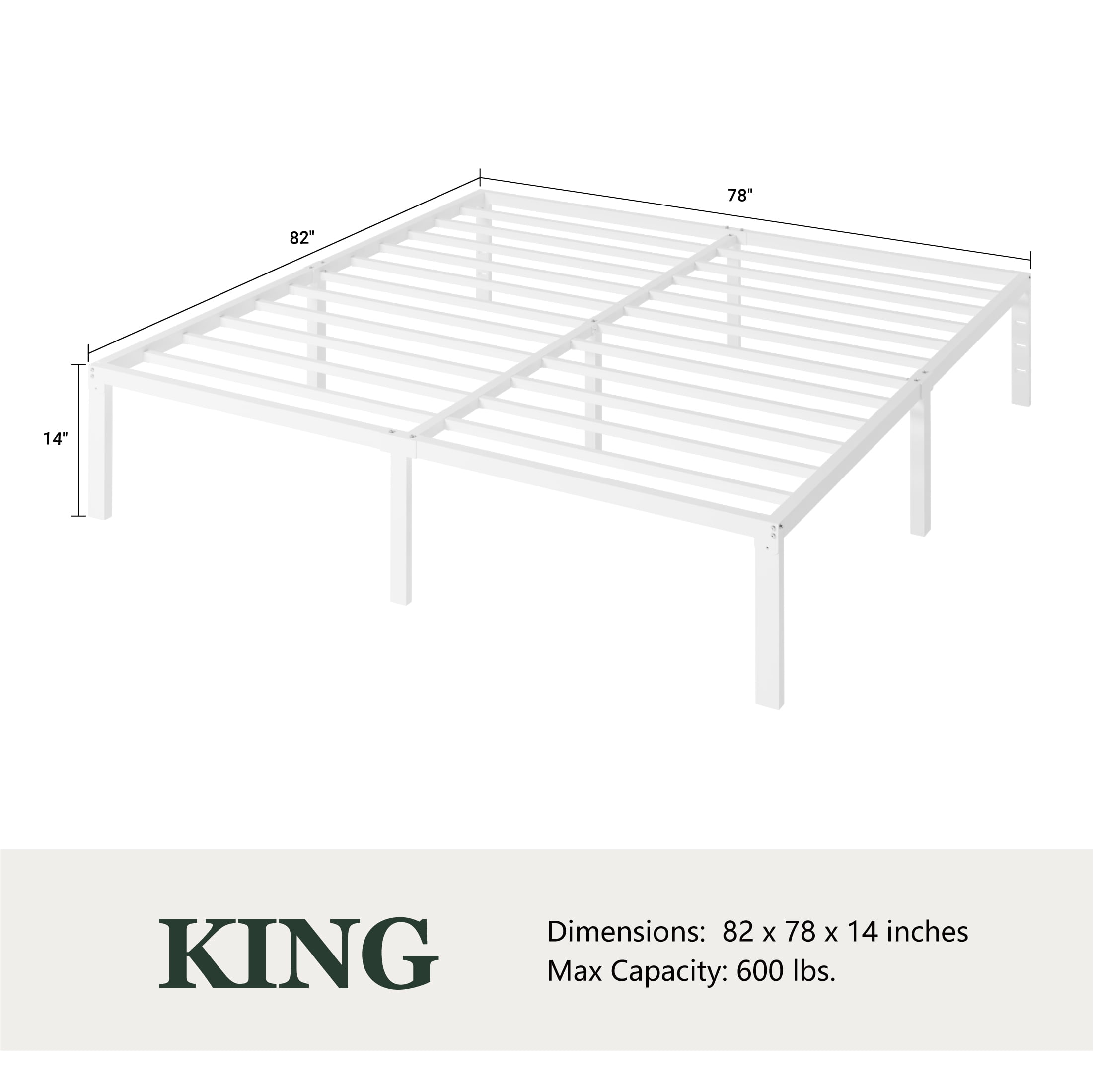 Amolife Heavy Duty King Size 14'' Metal Platform Bed Frame with Ample Under Bed Storage Space, White