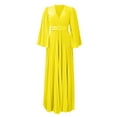 thumbnail image 4 of iOPQO Maxi Dresses For Women 2023 Womens Deep V Neck Plus Size Evening Dress Long Sleeves With Belt Wedding Guest Dresses For Women Formal Dresses For Women Yellow Xxl, 4 of 9