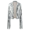 thumbnail image 4 of Women Silver Fringe Jacket Long Sleeve Fringed Jackets Sequins Outfits for Women, 4 of 4