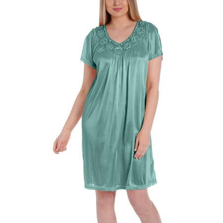 

EZI Nightgowns for Women - Soft & Breathable Satin Night Gowns for Adult Women - Medium to Plus Size Womens Sleep Shirts - Knee-Length Nightgown