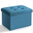 thumbnail image 1 of Taburete plegable Storage Ottoman LINMAGCO, color azul aterciopelado, 1 of 7