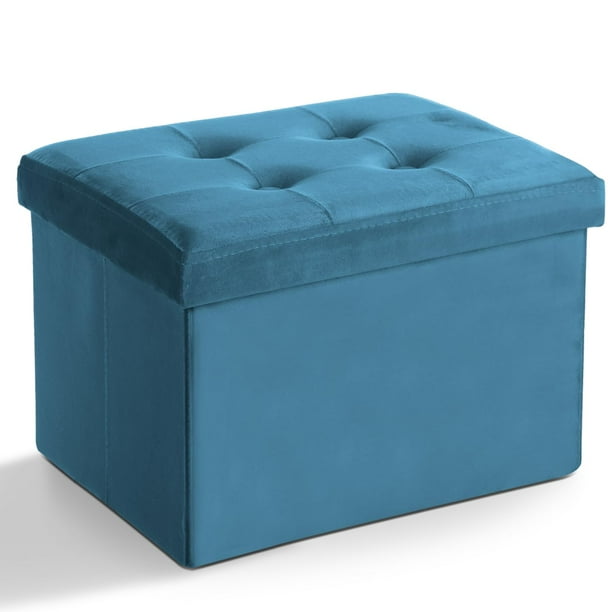 Taburete plegable Storage Ottoman LINMAGCO, color azul aterciopelado