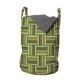 thumbnail image 1 of Ethnic Laundry Bag, Composition of Stripes with Ornamental Motifs Checkered Squares Illustration, Hamper Basket with Handles Drawstring Closure for Laundromats, 13" x 19", Multicolor, by Ambesonne, 1 of 4