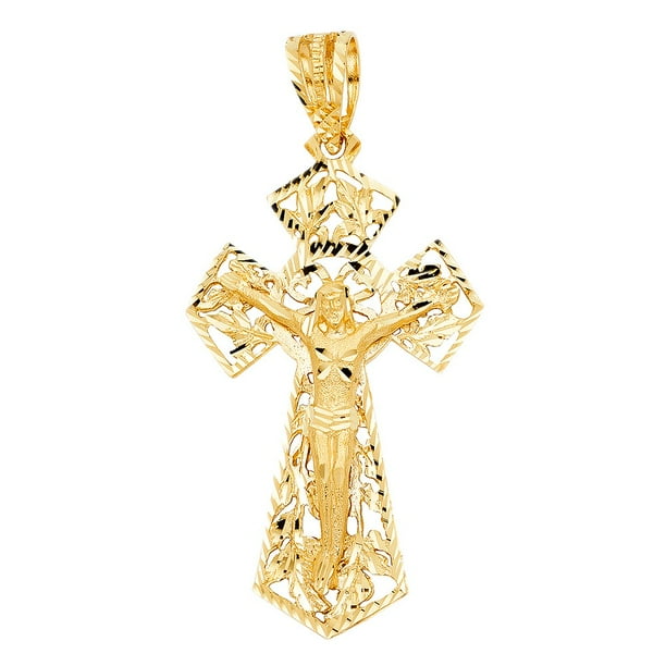 Trust Jewelry 14k Yellow Gold Religious Medallion Cross Crucifix