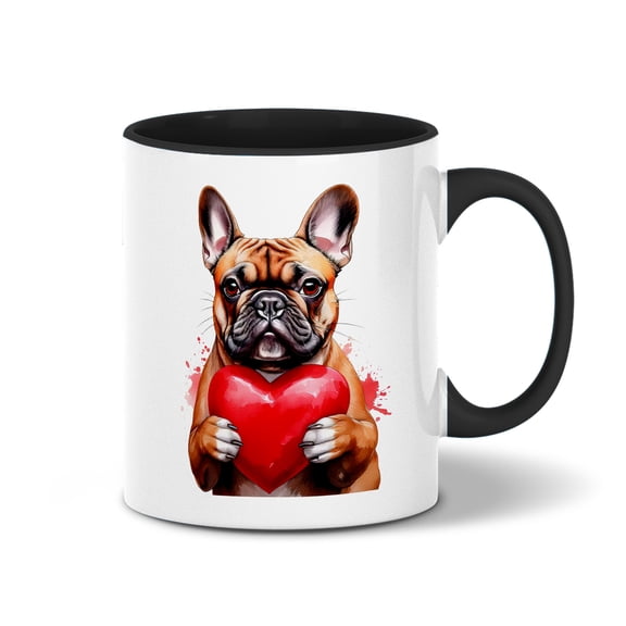 Happy Valentine's Day French Bulldog Brings Love Heart 11oz Accent Two-tone Mug Dog Lover Gifts Coffee Tea Cup - 02028