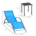 thumbnail image 3 of Outsunny 3 Pieces Patio Pool Lounge Chairs Set, Outdoor Chaise Lounge for Yard Garden, Metal Frame, Breathable Mesh and Glass Top Table - Set of 3, Blue, 3 of 10