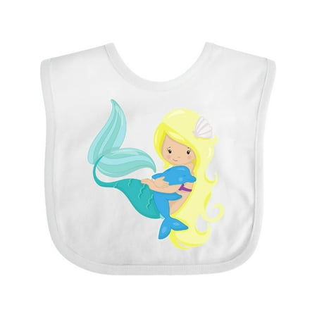 

Inktastic Cute Mermaid Little Mermaid Blonde Hair Dolphin Gift Baby Girl Bib