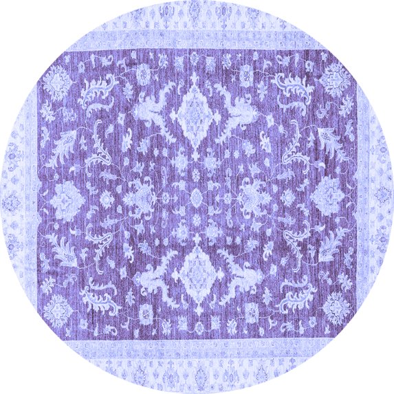 Ahgly Company Machine Washable Indoor Round Oriental Blue Traditional Area Rugs, 3' Round