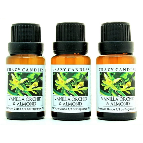 Crazy Candles Vanilla Orchid & Almond 3 Bottles 1/2 Fl Oz Each (15ml) Premium Grade Scented Fragrance Oil