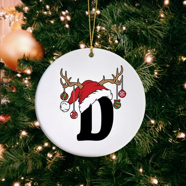 Family Initial Name Ornament, Christmas Gift, Personalized Christmas Ornament, Hand-Painted Ceramic, For Home Decor, Office Desk, 3.5-inch Diameter, Family Tree Theme, Elegant Design, Office Gift,