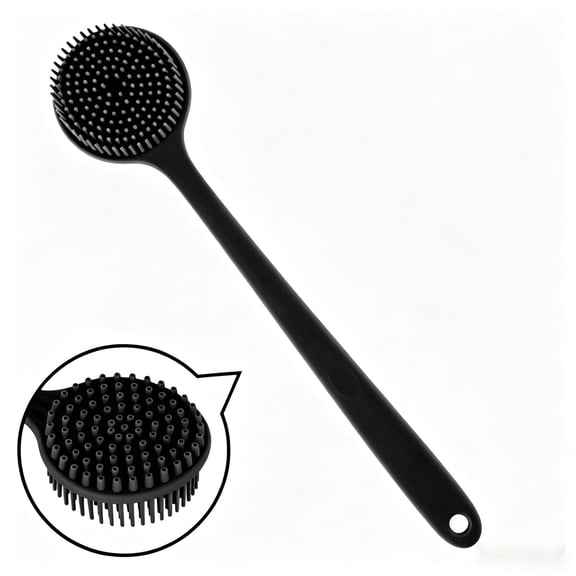 15 Inch Double Sided Silicone Back Scrubber with Long Handle, Exfoliating Massage Body Brush for Rich Foam, Shower Accessory for Adults