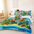 thumbnail image 3 of Feelyou Cartoon Dinosaur Letter A Print Twin Bedding Sets for Boys Girls, Cute Animal Bedding Comforter Set, Blue, Polkadot Reversible, 7-Piece, 3 of 7