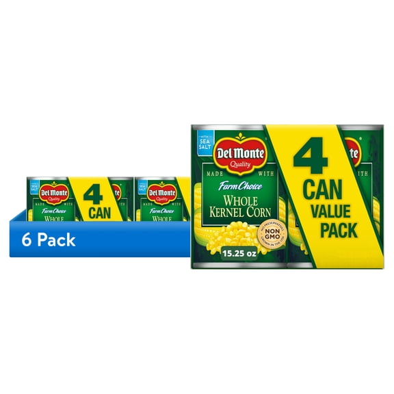 (6 pack) Del Monte Golden Sweet Whole Kernel Corn, Canned Vegetables, 15.25 oz Can (Pack of 4)