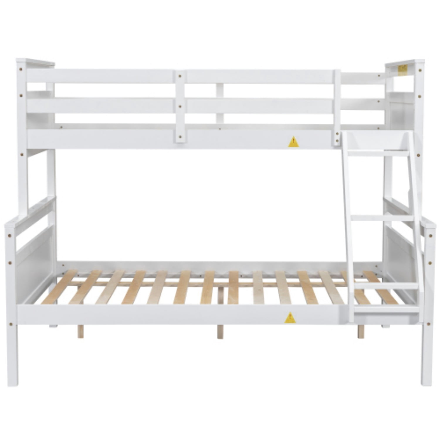 Twin Over Full Bunk Bed with Ladder and Safety Guardrails, Convertible Wood Bunk Bed Frame, Detachable into Twin & Full Platform Beds for Kids Bedroom, White