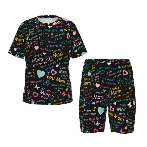 Fotbe I love you Mom Pijama Estampada de 2 Piezas para Niños – Ropa de Dormir de Manga Corta Cómoda para Niños y Niñas, Camiseta y Shorts de Algodón-Medium