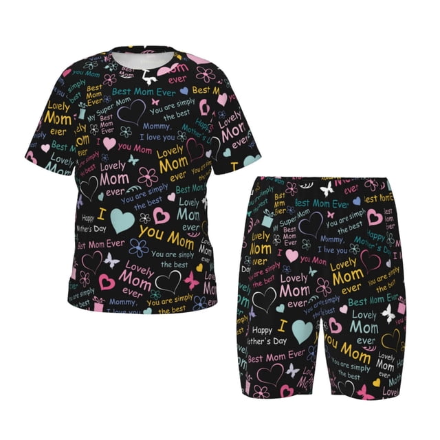 Balery I love you Mom Conjunto de Pijama Infantil de Manga Corta con Estampado – Ropa de Dormir de Algodón Suave-Large