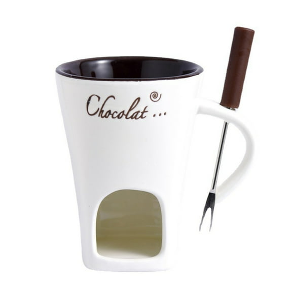 Homelife Chocolate Fondue Mug with Forks Candle 130ml Ceramic Chocolate Melting Mug Mini Melting Pot for Butter Birthday Wedding Gifts