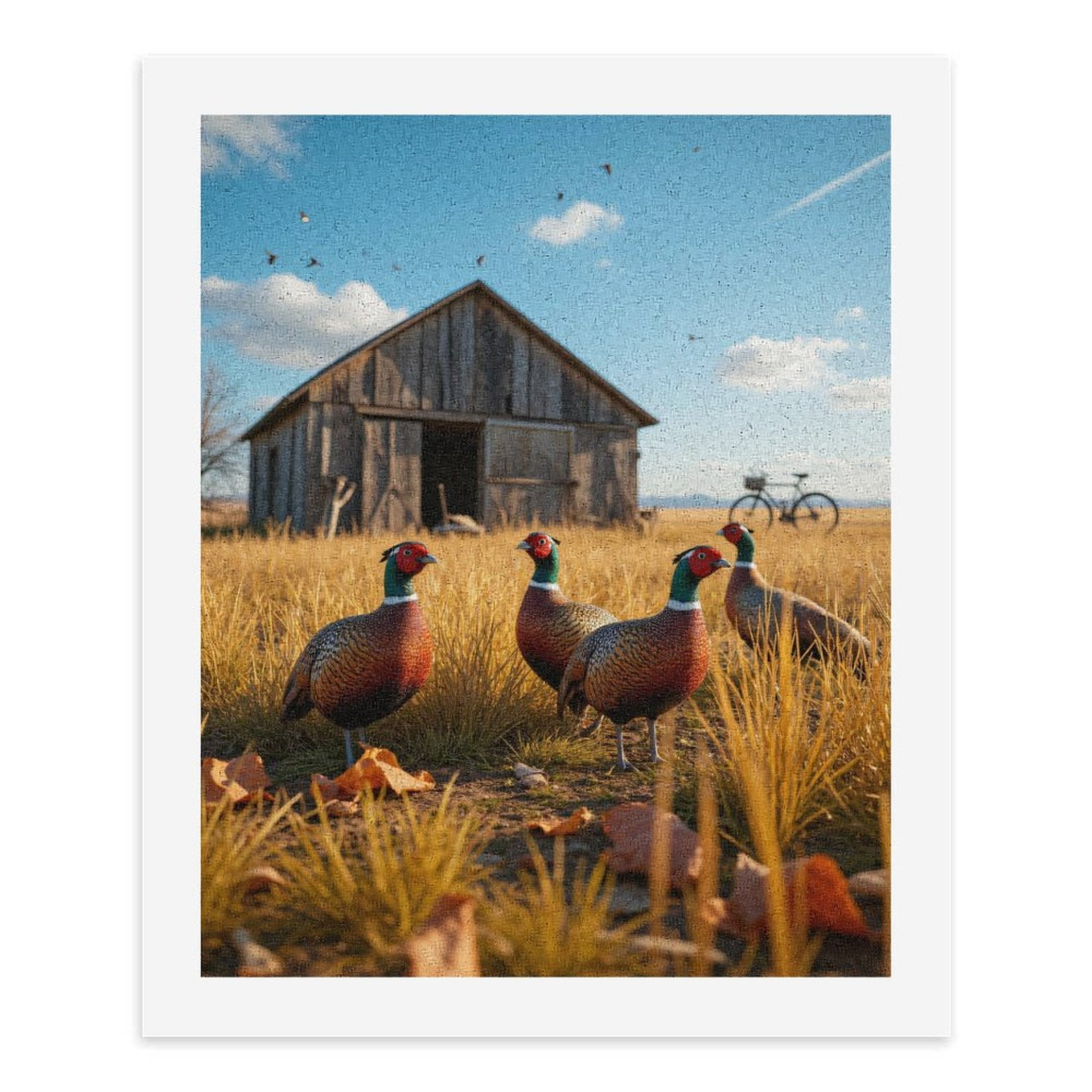 Paint By Numbers Kit for Adults Beginner - DIY Pheasants Autumn Barn Bicycle Scene Canvas Painting Kits for Adults, Frameless Paint By Number for Adults for Home Wall Decor 16x20 Inch