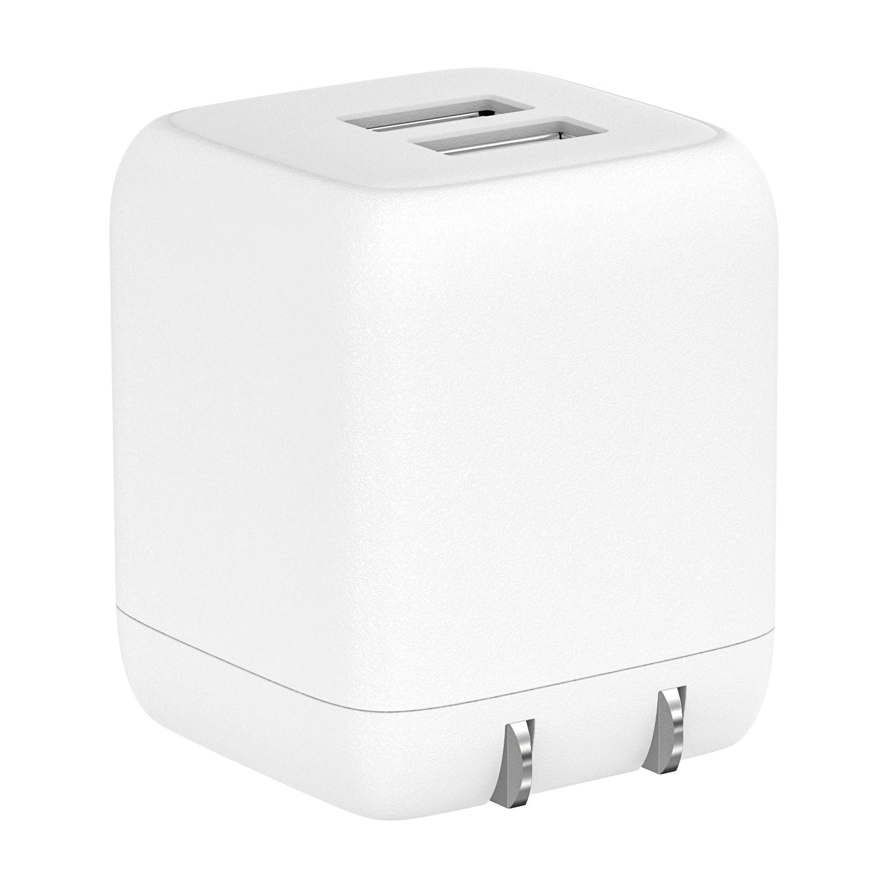 (5 pack) onn Dual USB-A Port 24W Wall Charger with 3ft Lightning to USB Cable, Foldable Plug, White