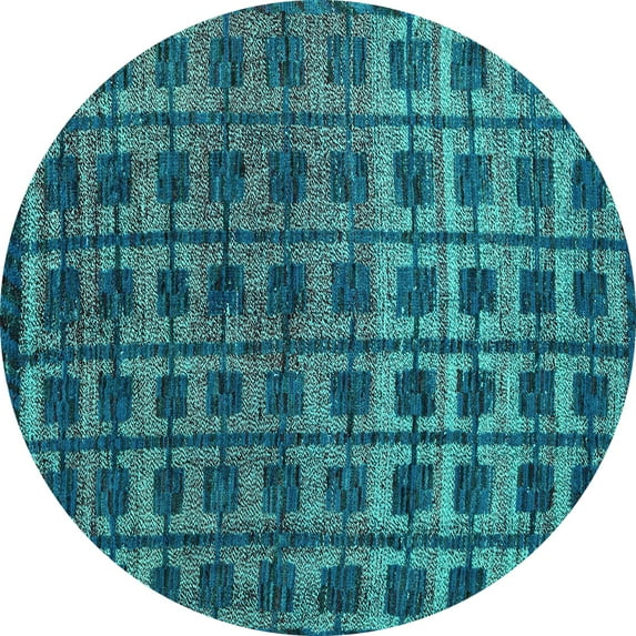 Ahgly Company Machine Washable Indoor Round Oriental Turquoise Blue Modern Area Rugs, 3' Round