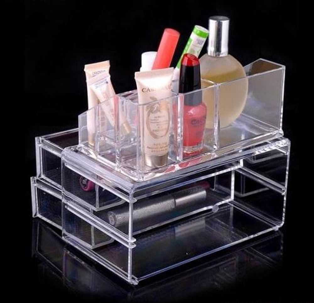 Acrylic Cosmetic Organizer Rack - Four-Tier Storage - Double Drawer - Brass  Accents - ApolloBox