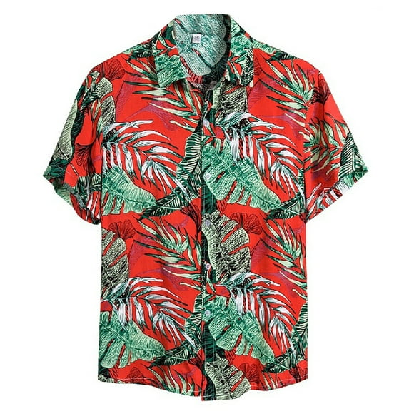 RKSTN Mens Shirts Short Sleeve Cardigan Short Sleeve Hawaiian Beach Flower Shirt Turtleneck Shirt Hawaiian Shirts for Men