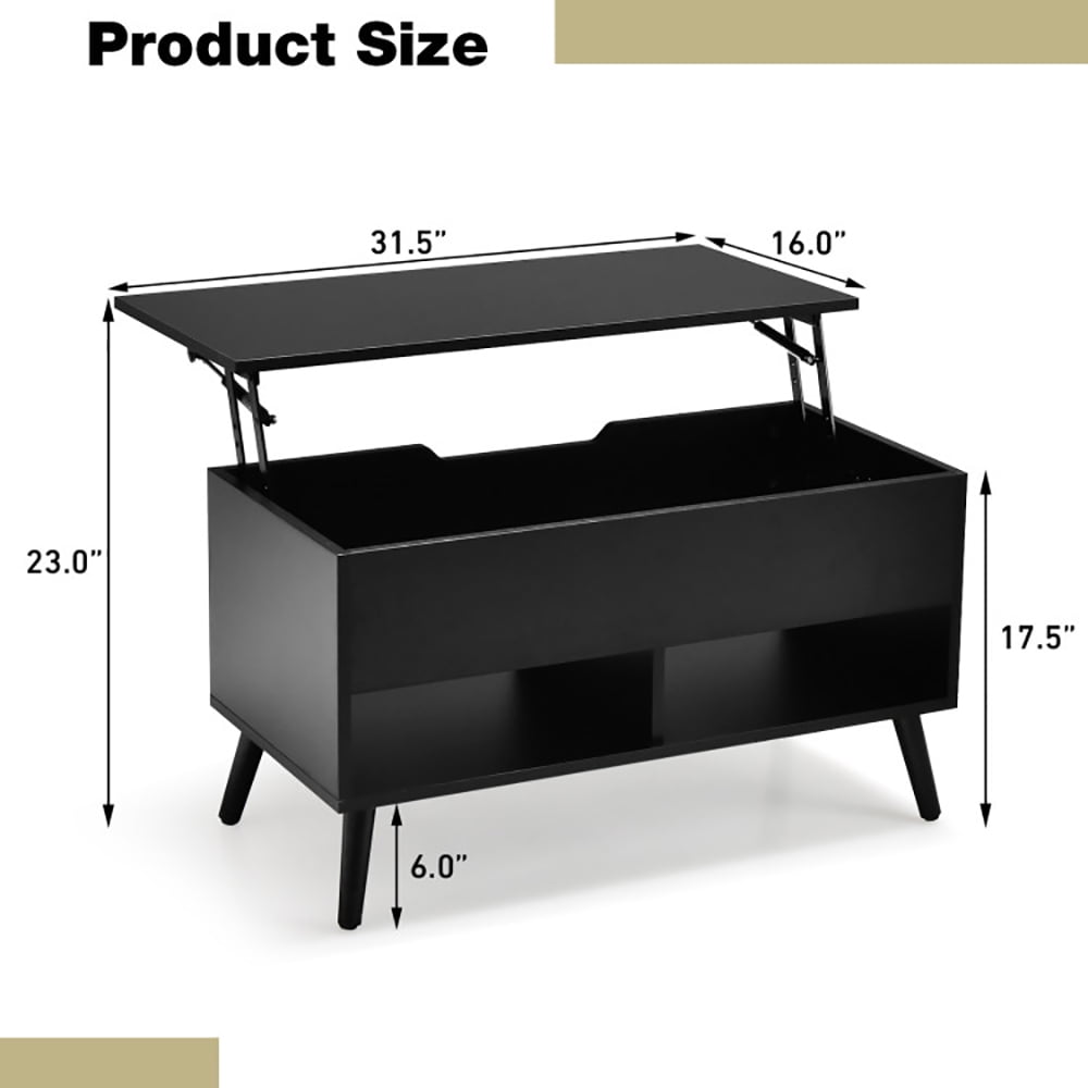 Finihen Rectangular Coffee Table, 31.5 Inch Lift Top Coffee Table with Hidden Compartment and 2 Storage Shelves, for Living Room, Reception Room, Office, Black Finihen Rectangular Coffee Table, 31.5 Inch Lift Top Coffee Table with Hidden Compartment and 2 Storage Shelves, for Living Room, Reception Room, Office, Black