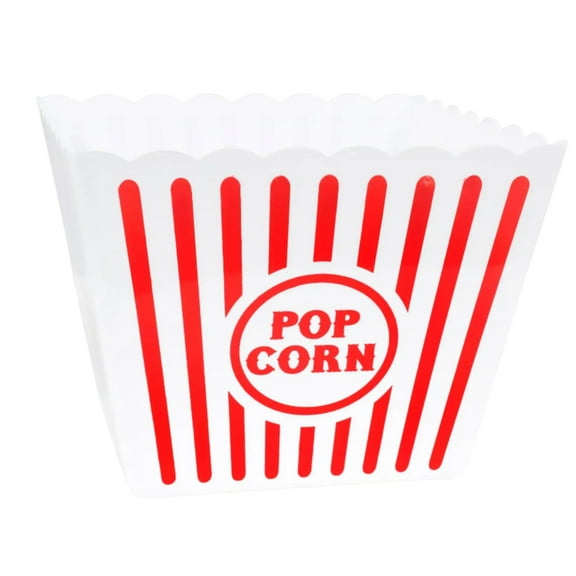 (1) Large Plastic Popcorn Tubs White & Red Popcorn Bucket Reusable Containers for Family Home Movie Nights Summer Spring Holidays Carnival Birthday Themed Party Decorations t & CUSTOM Storage Carrier