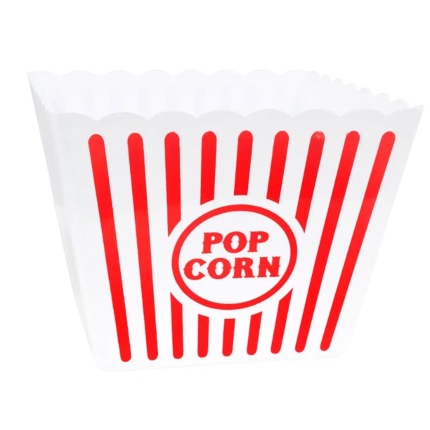 (1) Large Plastic Popcorn Tubs White & Red Popcorn Bucket Reusable