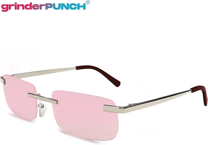 GRINDERPUNCH Rimless Rectangular Sunglasses Small Slim Retro Designer Shades