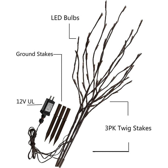 YUYAN-3PK 30" Brown Lighted Twig Branches Pathway Light 60 LED Warm White Bulbs for Outdoor and Indoor