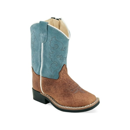 

Old West Brown/Turquoise Toddler Boys Leather Cowboy Boots 7D