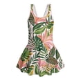 thumbnail image 4 of COEQINE Girls Tank Neck One Piece Swimsuit with Skirt & Liner, Sleeveless Wide Straps V-Back Summer Swim Dress for Swim Lessons & Water Play, Ages 8-9, Green Monstera Palm Leaf, 4 of 8