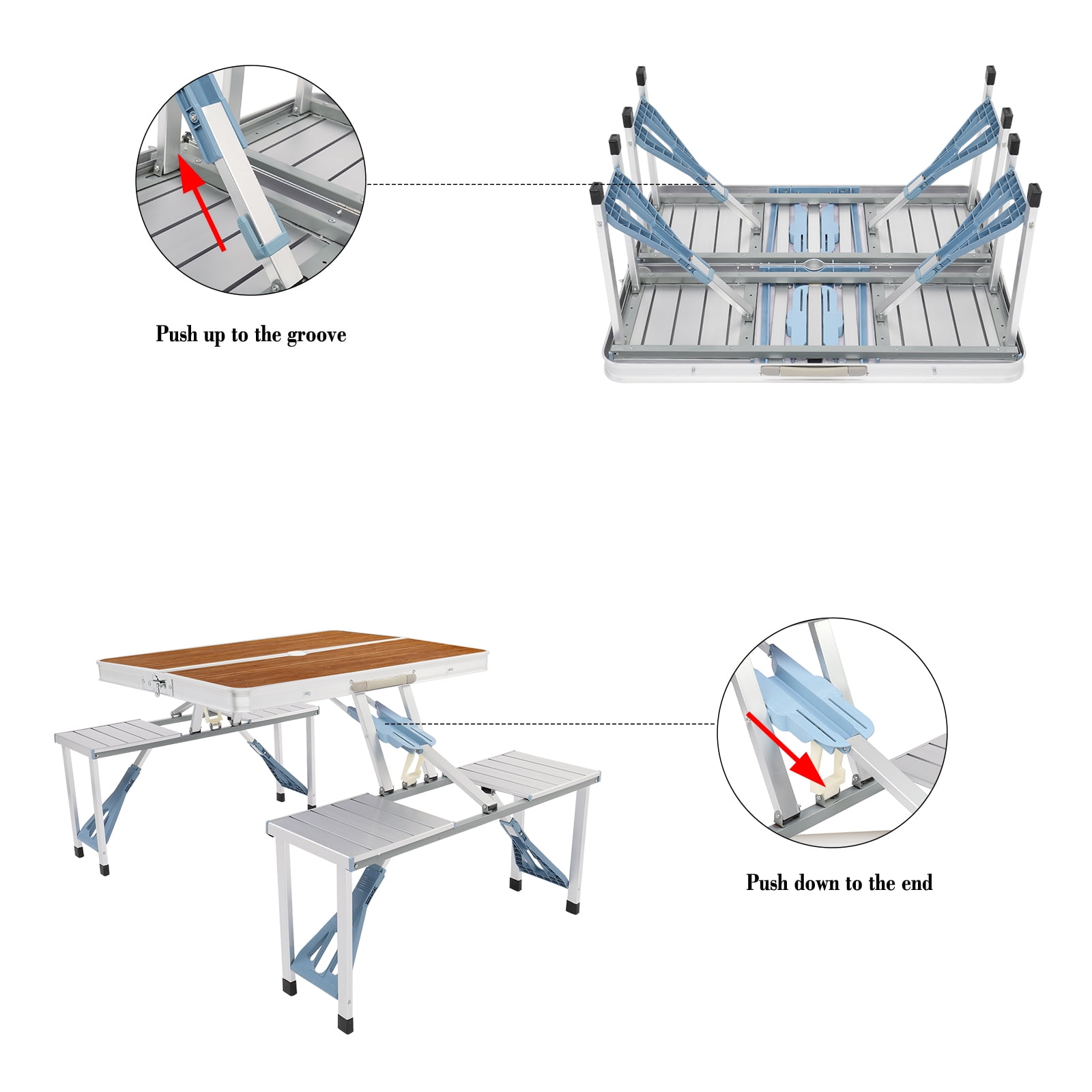 Zimtown Foldable Lightweight Outdoor Portable Picnic Table with 4