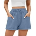 thumbnail image 6 of Juslio Shorts for Women Fashion Sporty, Drawstring Breathable Solid Elastic Waist with Pockets Navy Shorts, 6 of 7