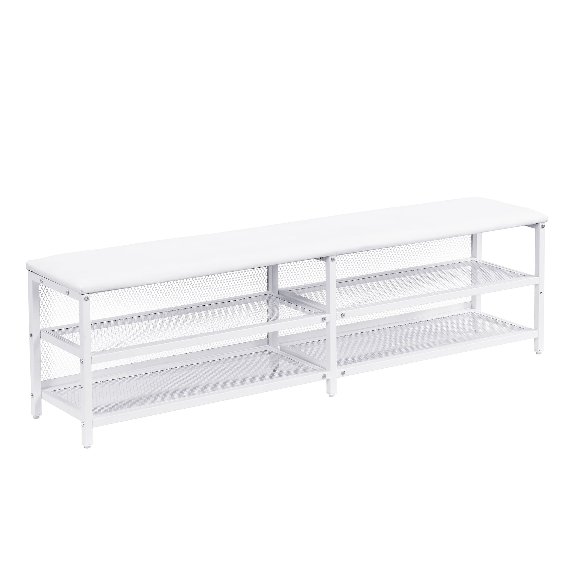 Euroco Metal Full Size Platform Bed with Two-Tier Storage Shelves, Wooden Storage Cabinet for Kids Teens, White