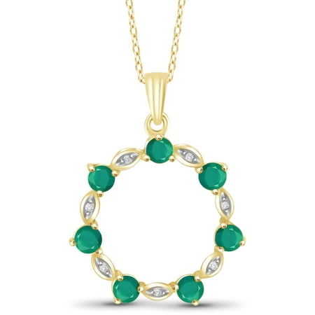 JewelersClub 1-1/3 Carat T.G.W. Emerald and White Diamond Accent 14kt Gold Over Silver Circle Pendant