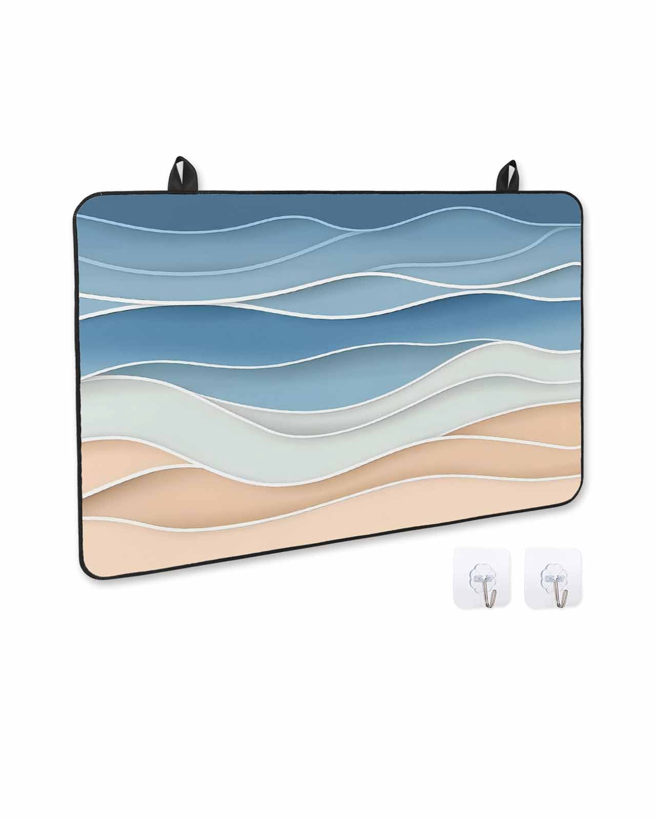 nqOlkjepod Large Induction Cooktop Protector Mat 24"x21", Blue Stove Top Covers for Electric Stove, Ocean Wave Stripes Modern Abstract Beach Geometric Stove Burner Cover Mats, Glass Top Stove Cover