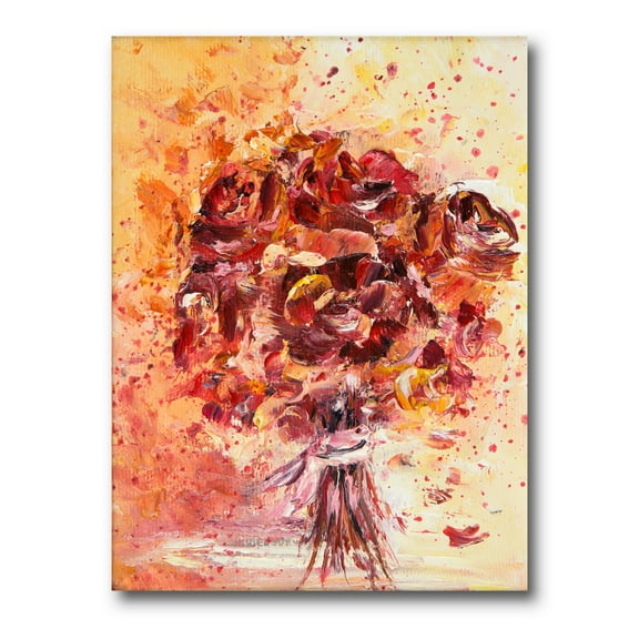 Designart ' Ancient Red Fresh Flowers Bouquet ' Traditional Canvas Wall Art Print