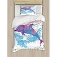 thumbnail image 3 of Ambesonne Sea Animals Dolphin Figure with Colorful Patterns Underwater Life Illustration Duvet Cover Set, 3 of 3