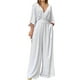 thumbnail image 1 of Mono elegante de color liso con cuello en V y cintura ajustada para mujer - Pantalones anchos y holgados, ideal para fiestas o la playa - Tallas S-XXXL, 1 of 4