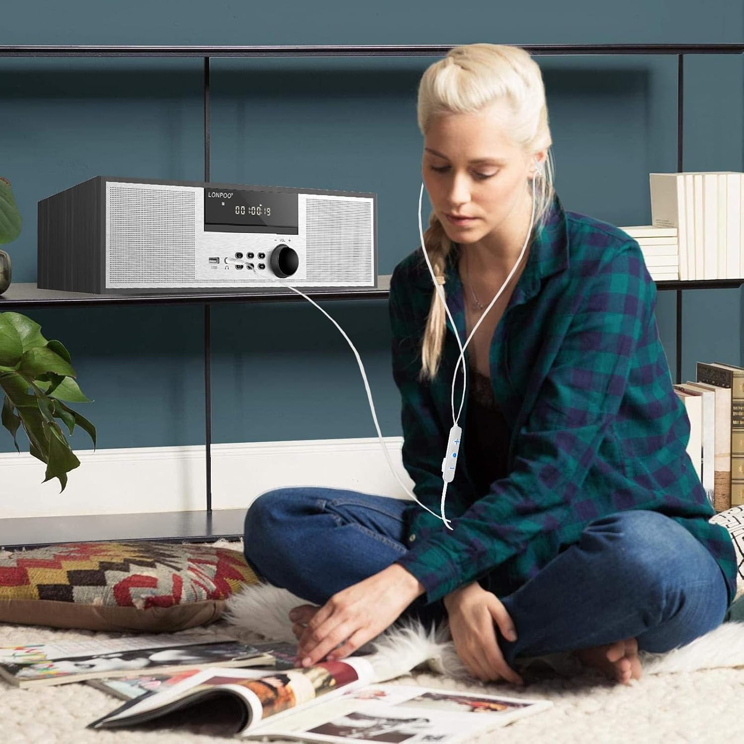Vintage Style 40W RMS Micro Shelf Stereo System with CD Player, Bluetooth, USB Playback, FM Radio, AUX-Input, 2-Way Music Crisp-Sound, DSP-Tech