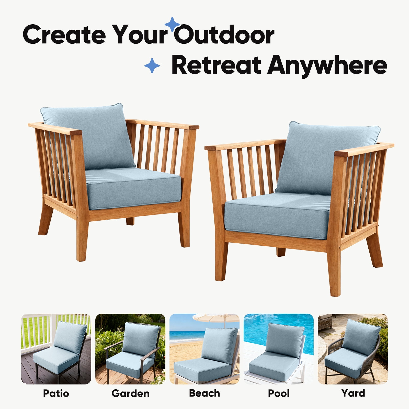 Joyofarm 24" x 22" x 6" Outdoor Chair Cushions for Patio Furniture, Deep Seat and High Back for Patio Rocking Dining Chair and Couch, Baby Blue