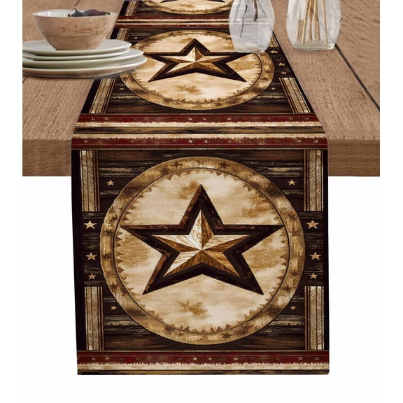 Hokiten Table Runners 70 Inches Long Dress Scarves, Vintage Brown Star Western Farmhouse Coffee/Dining/Kitchen Table Decor, Holiday Table Runner, Country Wooden 13x70 Inch