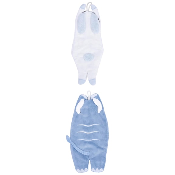 Unique Bargains Animal Shaped Hand Towels Absorbent Coral Fleece Blue/White 13" x 6"